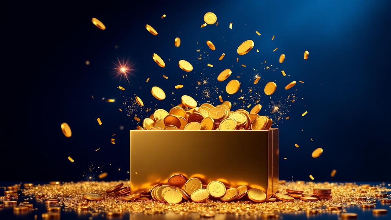 Open gift box with gold coins for SkyCrown bonuses